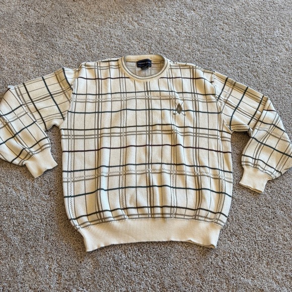 Vintage 90s Men's Golf Cream Plaid Sweater Size Large - Picture 1 of 6